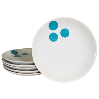 Set 6 farfurii desert, Cesiro, 21 cm, Alb Pur decor cu trei Buline Turcoaz Set 6 farfurii desert, Cesiro, 21 cm, Alb Pur decor cu trei Buline Turcoaz
