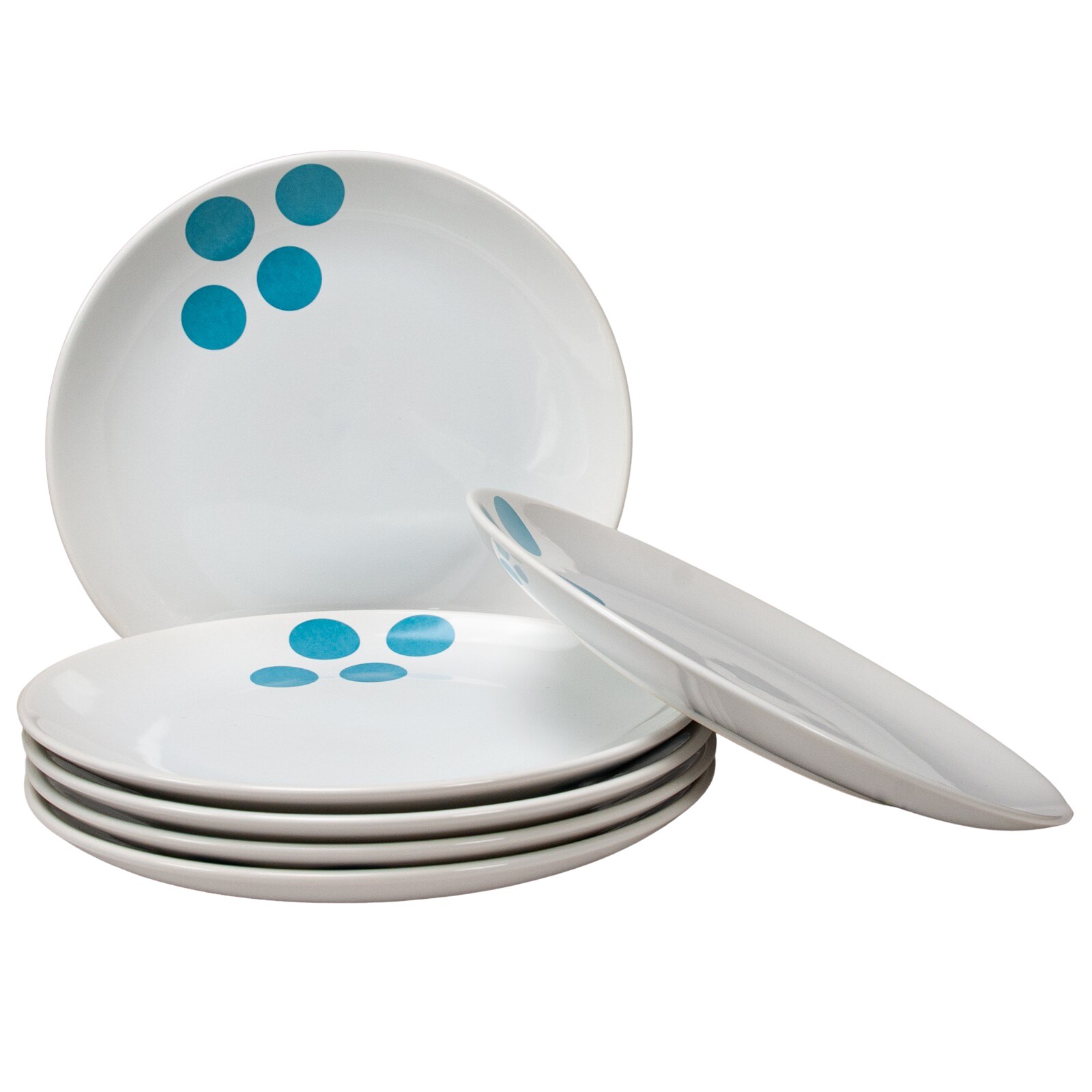 Set 6 farfurii intinse, Cesiro, Ø 26 cm, Alb Pur cu decor patru buline turcoaz