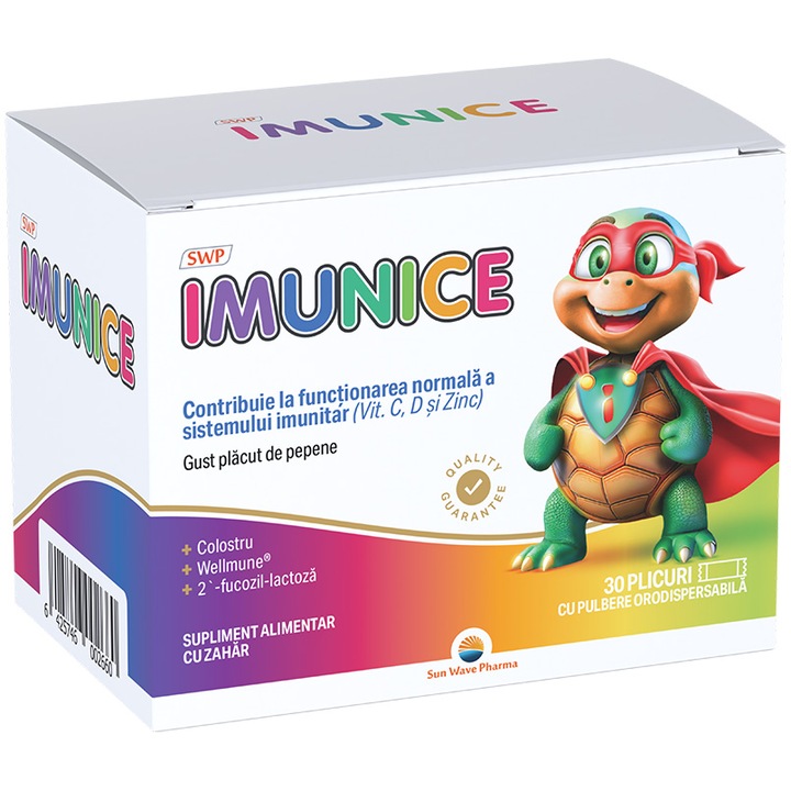 Imunice, Sun Wave Pharma, Vitamina C, Zincul contribuie la funcționarea normală a sistemului imunitar, aromă de pepene roșu, 30 plicuri