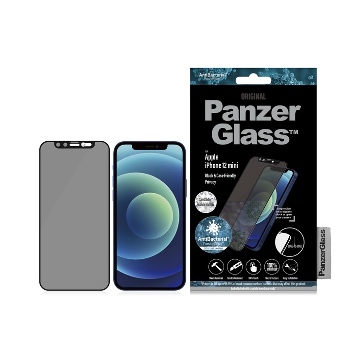Folie protectie telefon, PanzerGlass, Pentru Apple Iphone 12 mini, Negru/Transparent