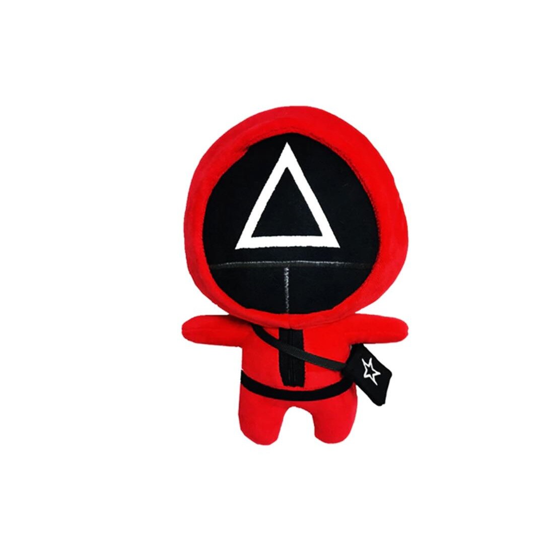 Figurina de plus squid game jocul calamarului, soldatul triunghi, 20 cm, Rosu