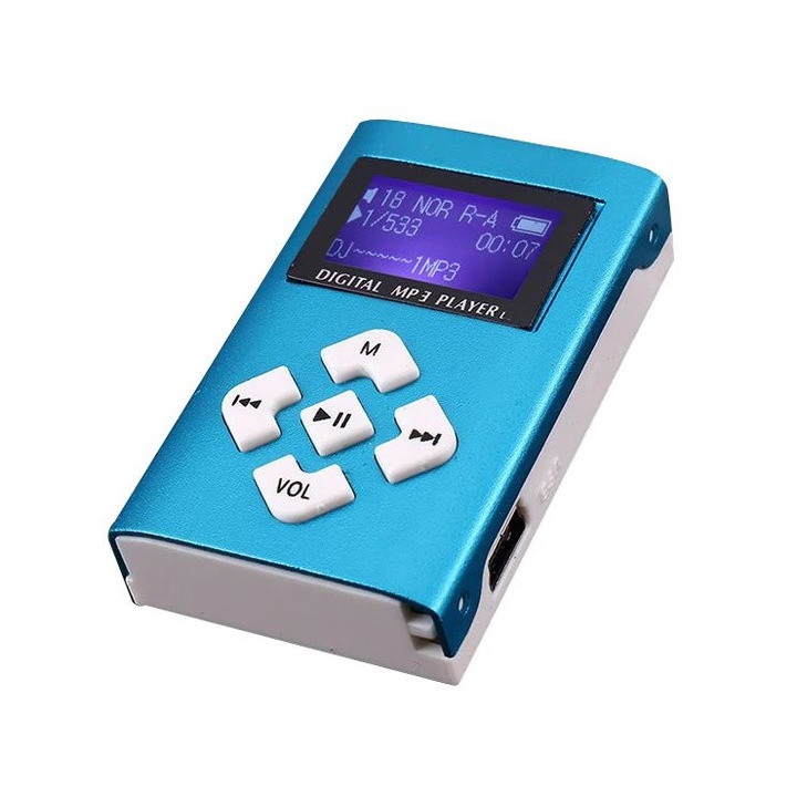 Mini MP3 Player cu display LCD, Pro100, albastru