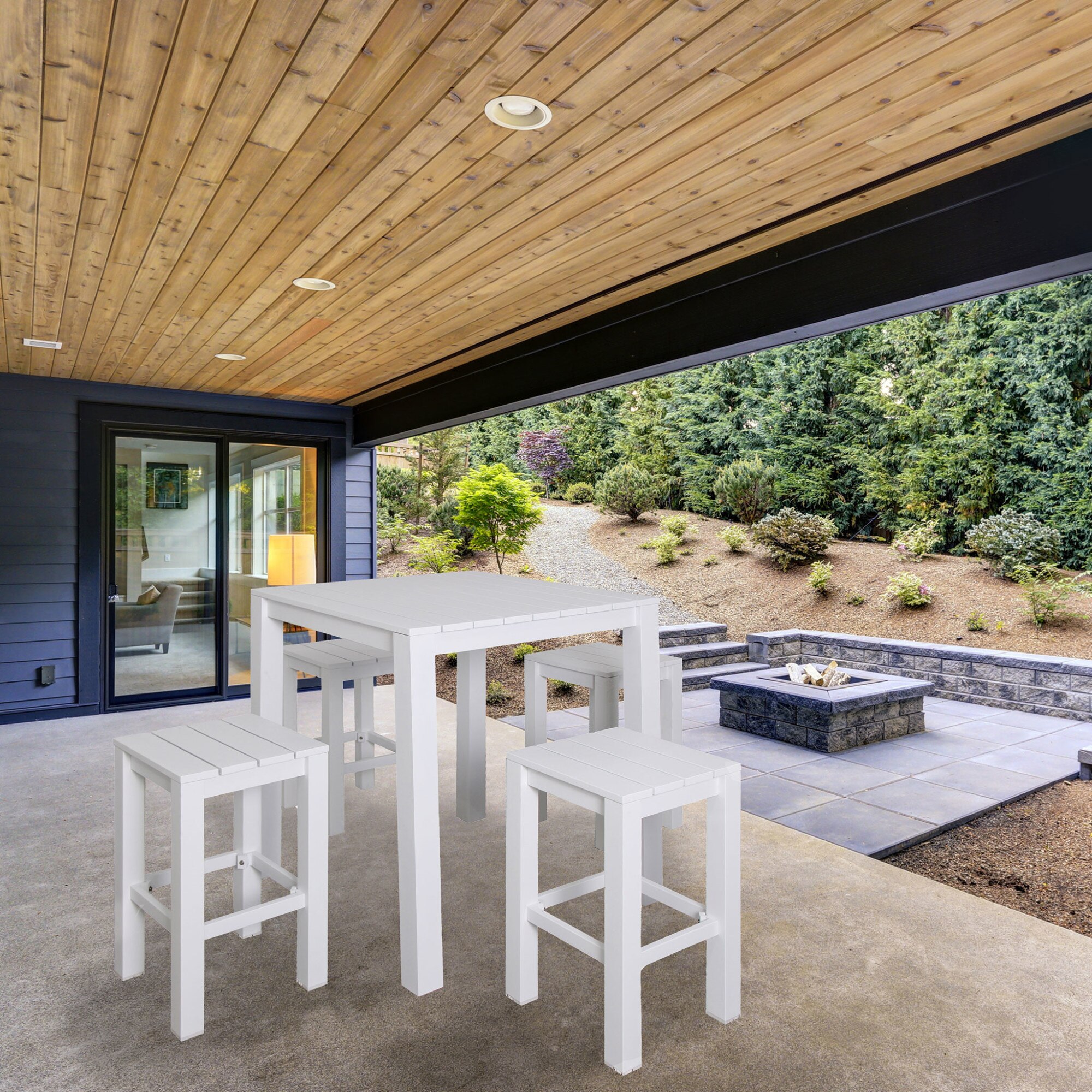 Set mobilier gradina/terasa 4 scaune bar si masa Maison Mex QUAY L 41 l 41 H 69 alb