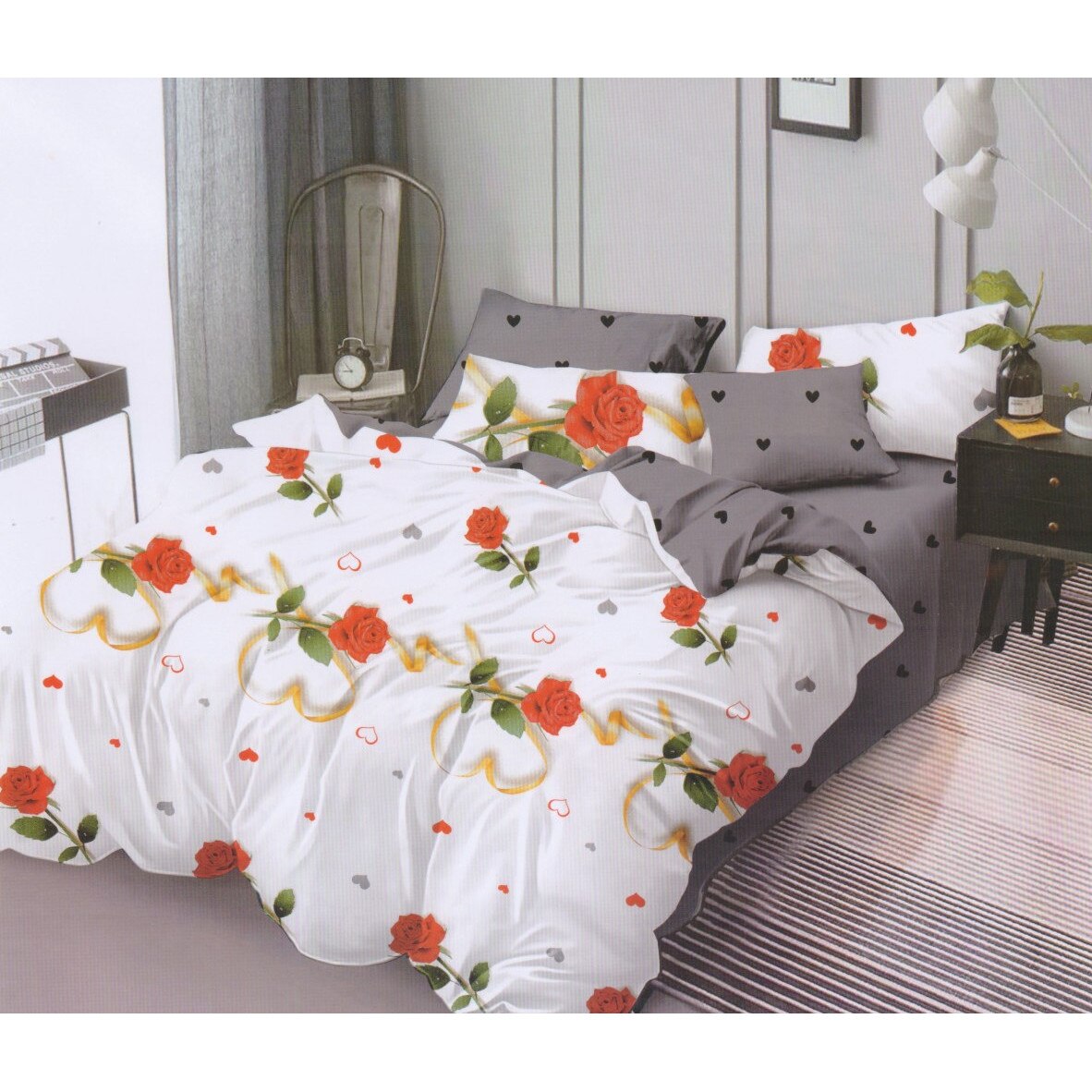 Set 4 piese, Lenjerie de pat single din bumbac FINET, multicolor - LSP17