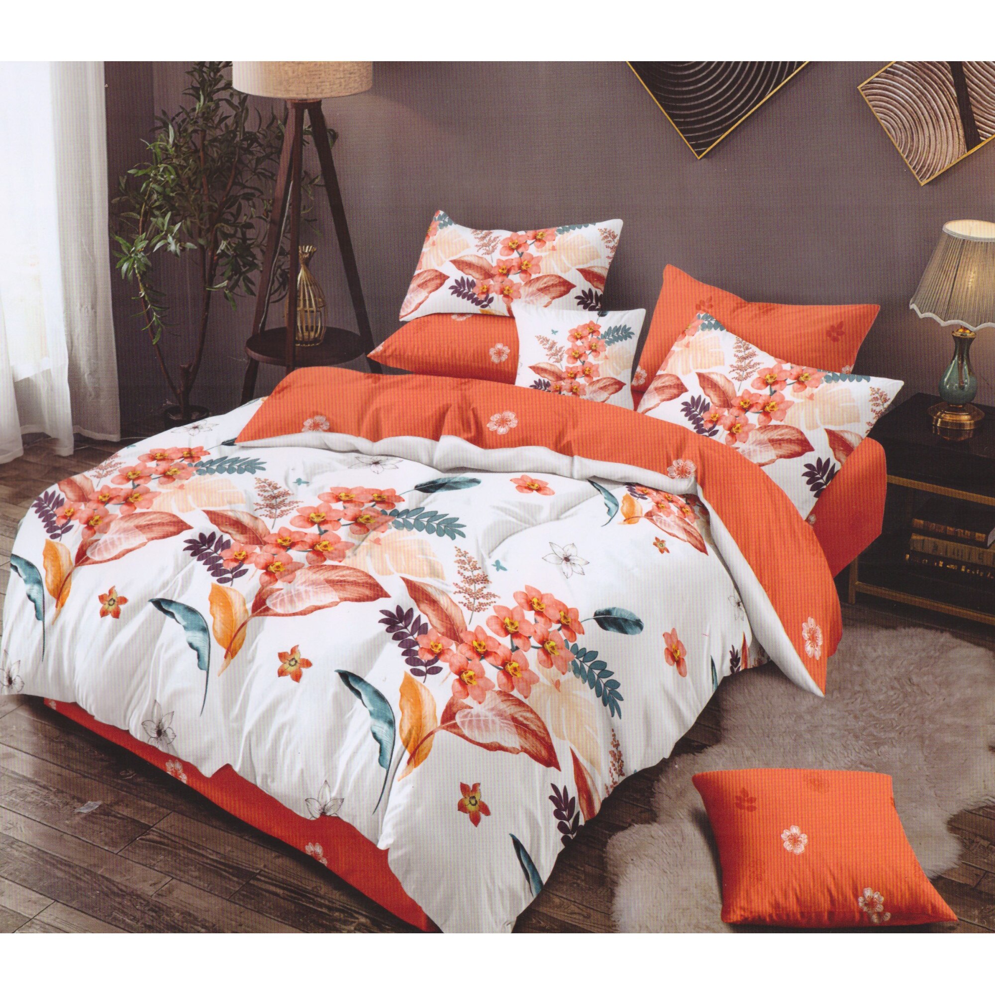 Set 6 piese, Lenjerie de pat dublu din bumbac FINET, multicolor - LFP221