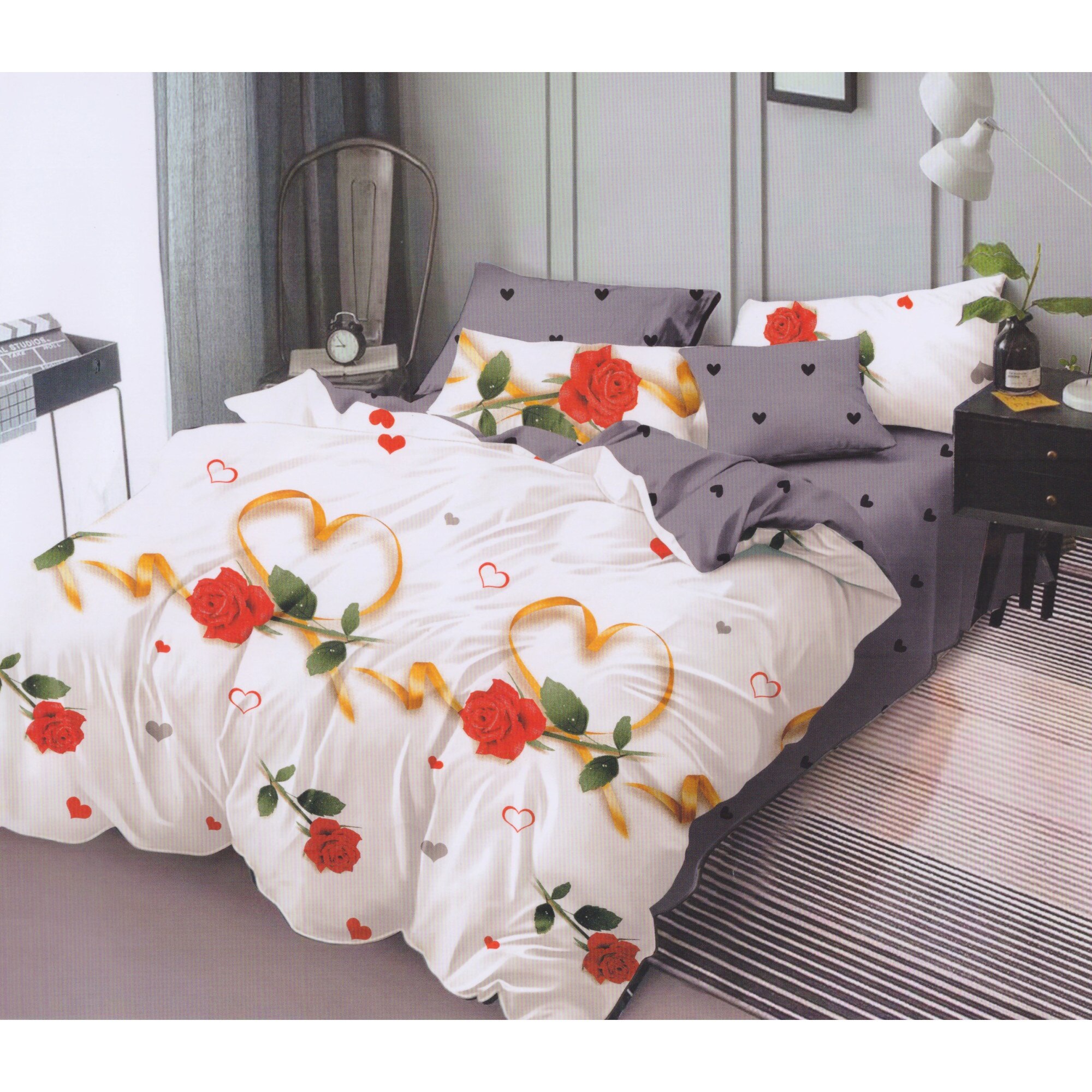 Set 6 piese, Lenjerie de pat dublu din bumbac FINET, multicolor - LFP219