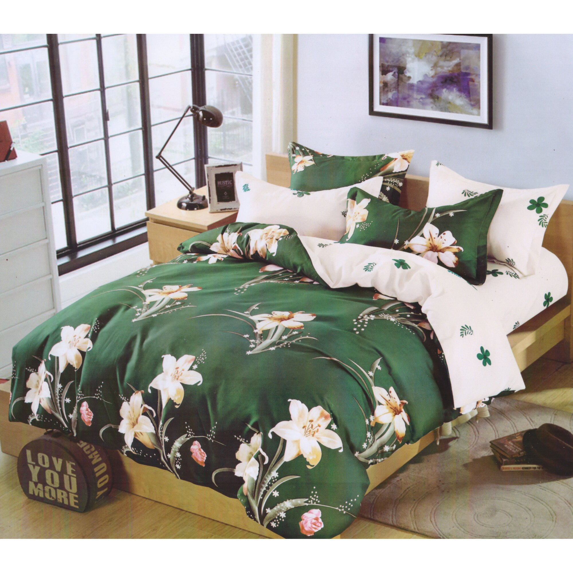 Set 6 piese, Lenjerie de pat dublu din bumbac FINET, multicolor - LFP223