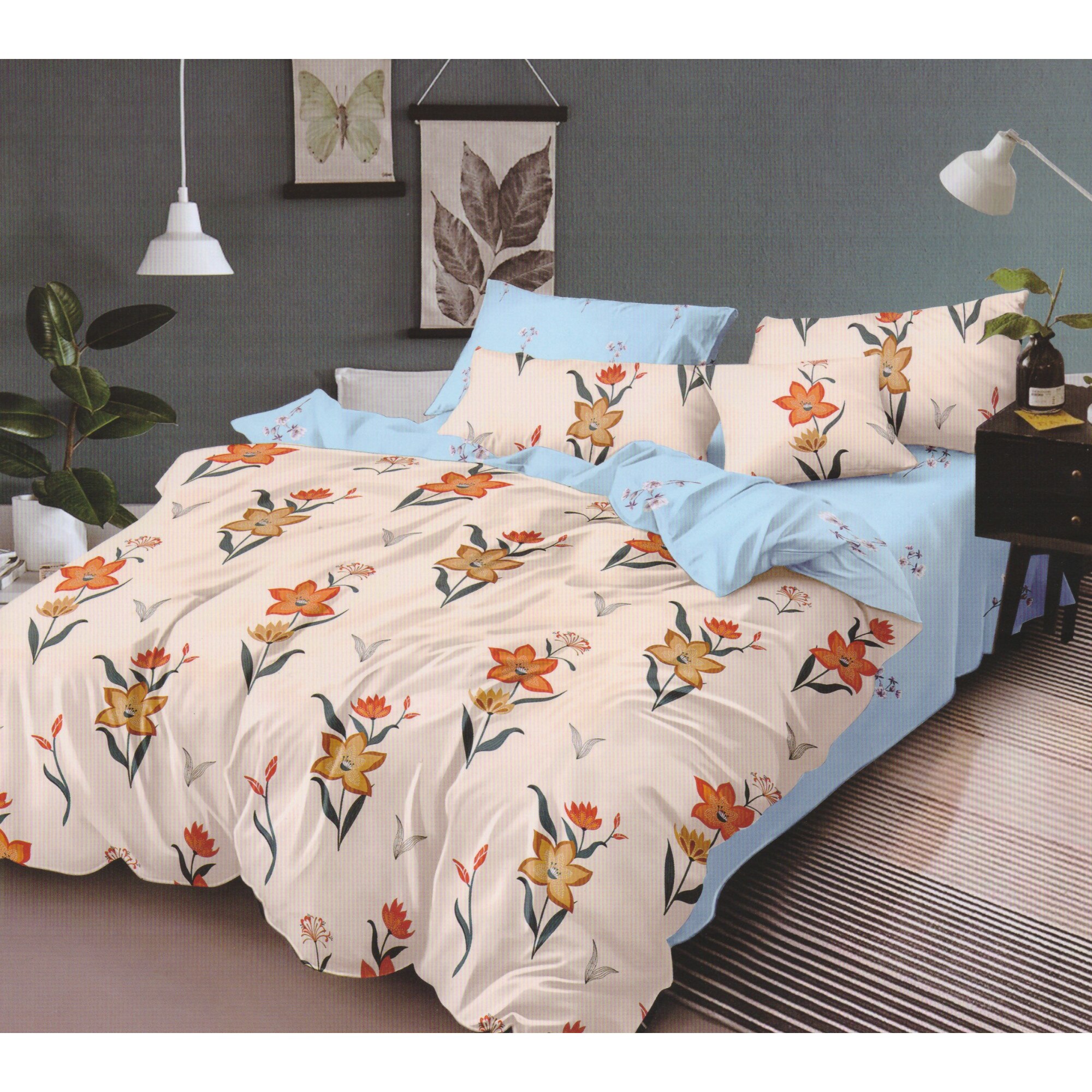 Set 6 piese, Lenjerie de pat dublu din bumbac FINET, multicolor - LFP224