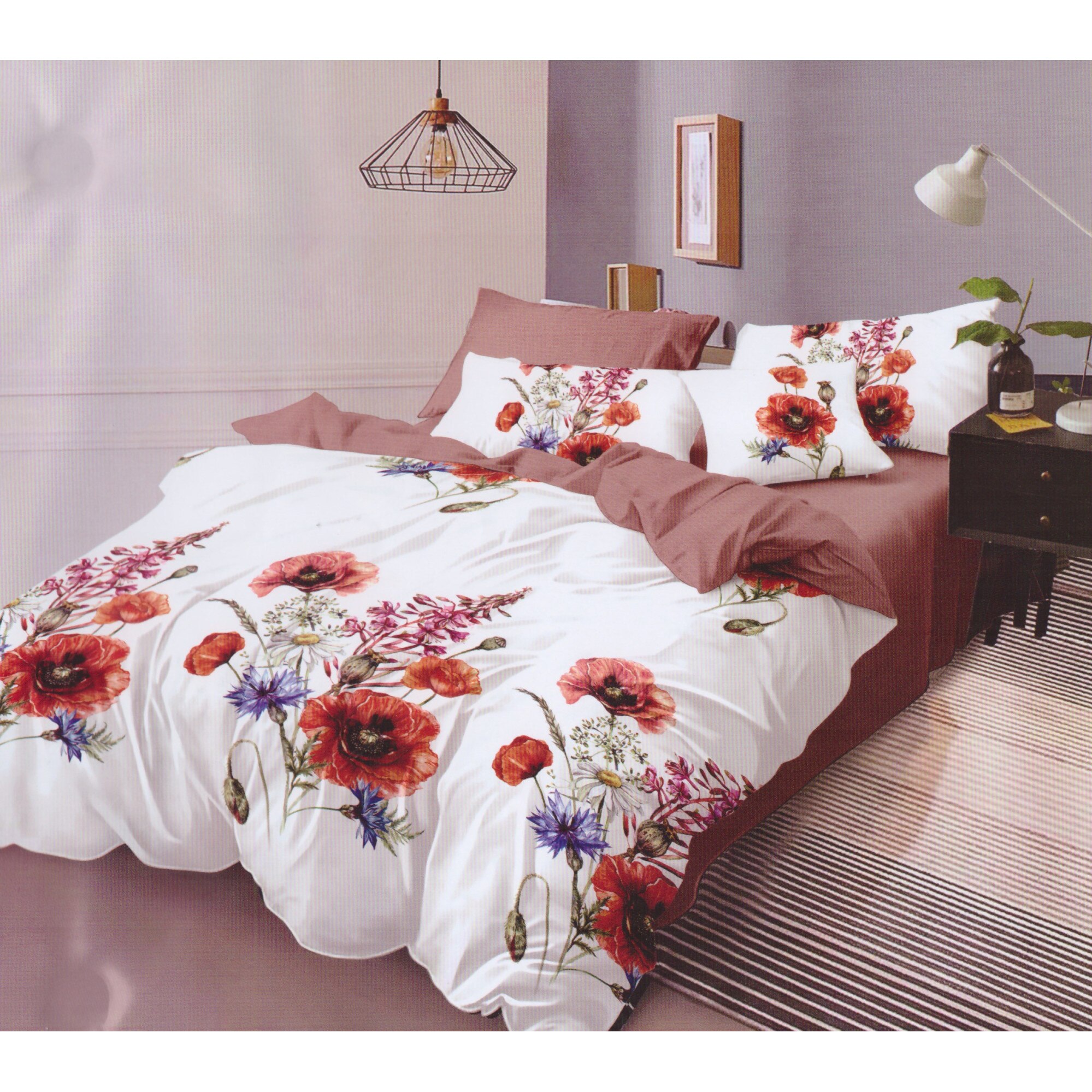 Set 6 piese, Lenjerie de pat dublu din bumbac FINET, multicolor - LFP231