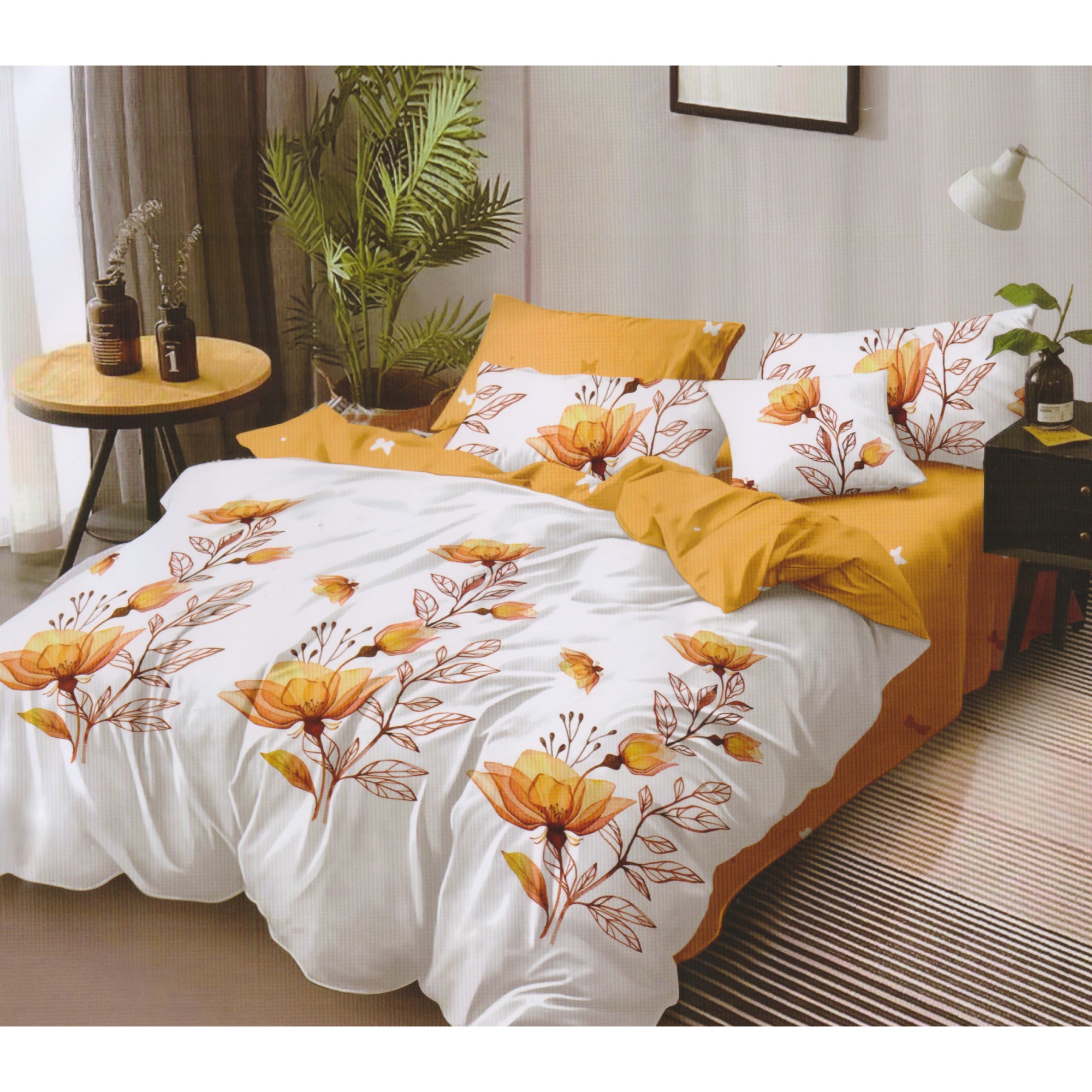 Set 6 piese, Lenjerie de pat dublu din bumbac FINET, multicolor - LFP226