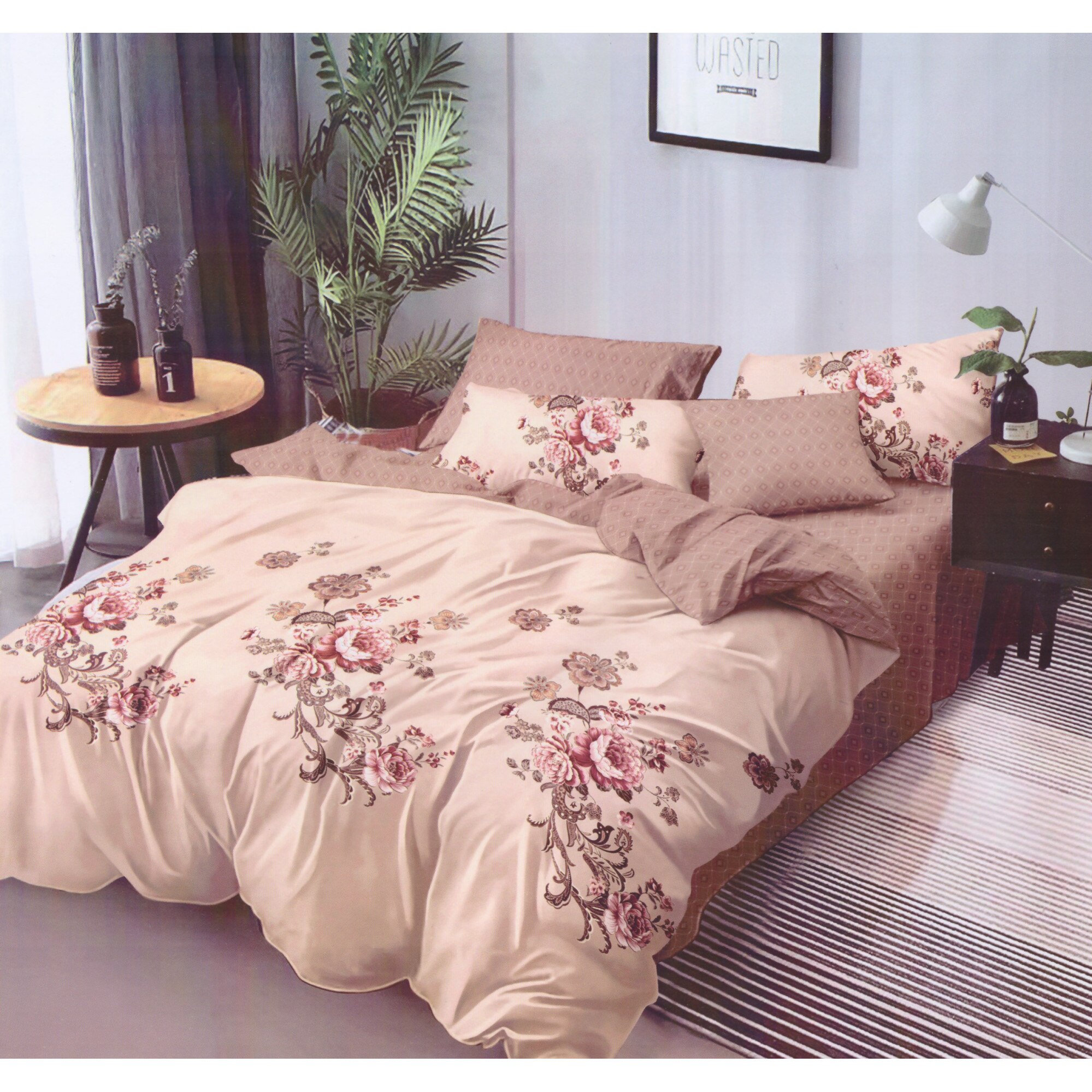 Set 6 piese, Lenjerie de pat dublu din bumbac FINET, multicolor - LFP236