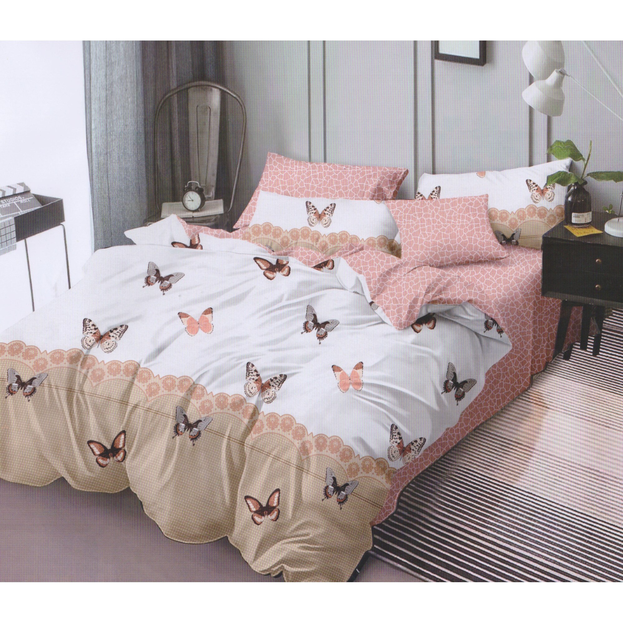 Set 6 piese, Lenjerie de pat dublu din bumbac FINET, multicolor - LFP238