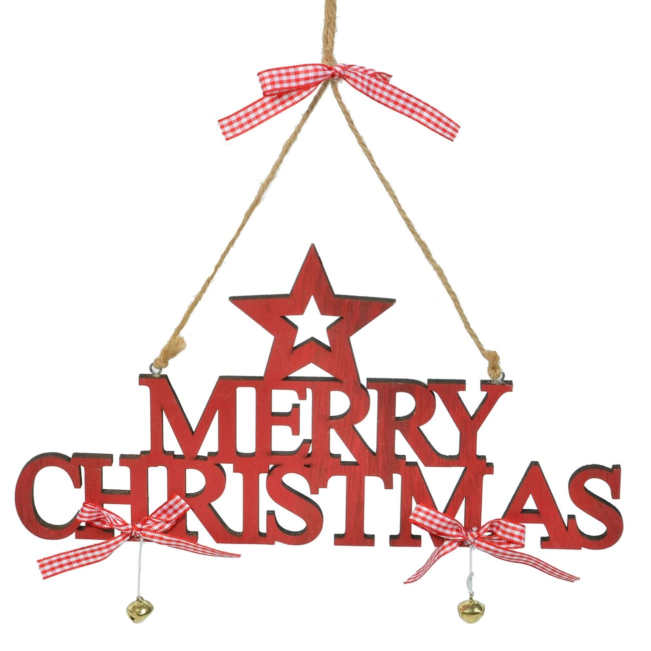 Figurina decorativa, Zola®, din lemn, pentru sarbatori, care atarna, rosie, Merry Christmas si stea, 30 cm