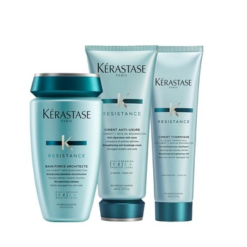 Set ingrijire par, Kerastase Resistance Force Architecte, sampon 250 ml, crema fortifianta anti-rupere 200 ml, protectie termica 150 ml Set ingrijire par, Kerastase Resistance Force Architecte, sampon 250 ml, crema fortifianta anti-rupere 200 ml, protectie termica 150 ml