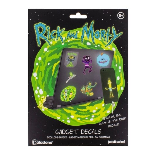 Set stickere Rick and Morty, 14 de abtibilduri fosforescente, rezistente la apa si reutilizabile, produs licentiat