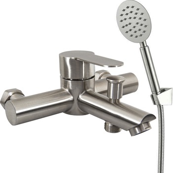 Baterie baie pentru dus sau cada ZAFIT™ LUX-36, furtun 1.5 m, para de dus, set racorduri, cartus ceramic 40 mm, monocomanda, Inox Satinat Baterie baie pentru dus sau cada ZAFIT™ LUX-36, furtun 1.5 m, para de dus, set racorduri, cartus ceramic 40 mm, monocomanda, Inox Satinat