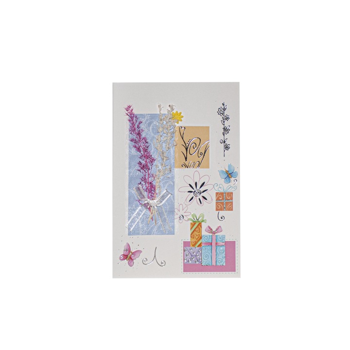 Felicitare cu floare naturala si plic A6 model 1