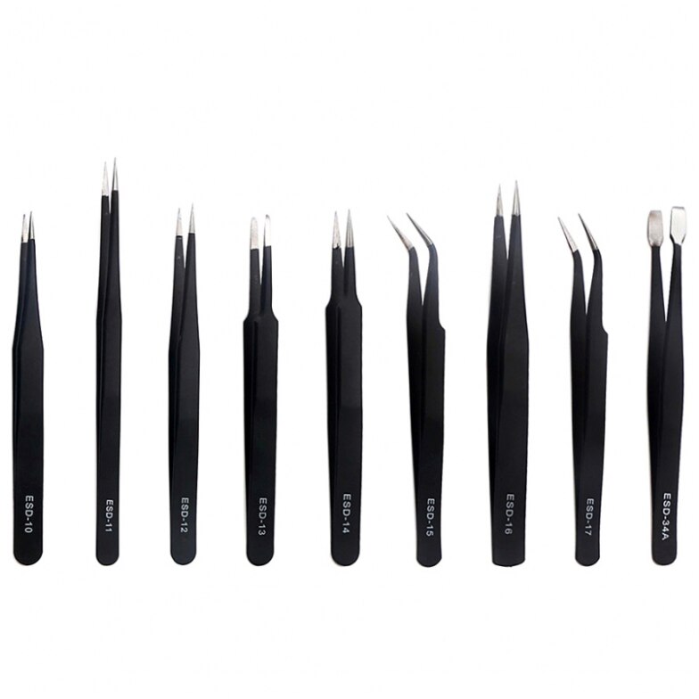 Kit 9 in 1 pensete antistatice pentru reparatie dispozitive, husa depozitare, Negru, GSM-BBL3442