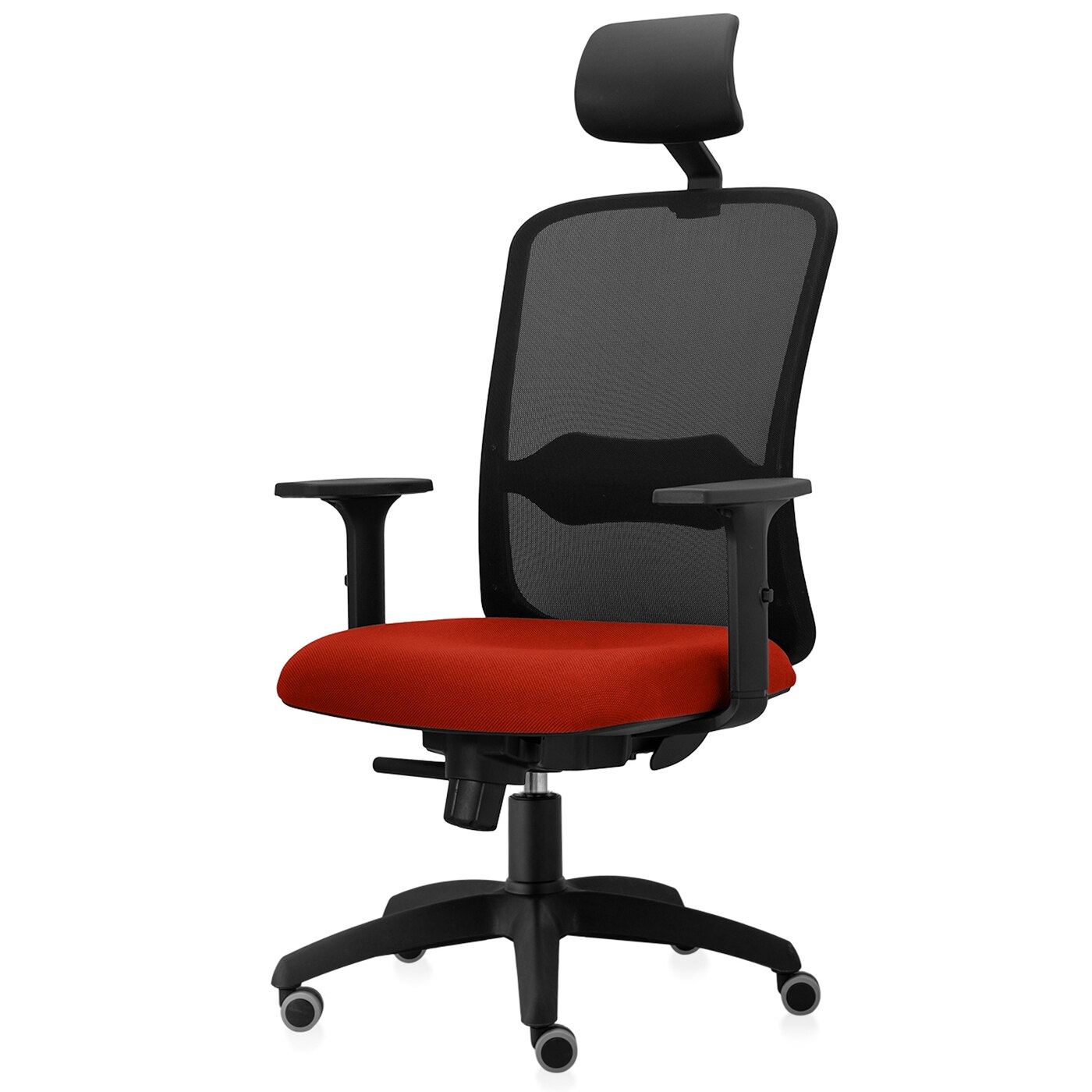 Scaun ergonomic de birou TRAFFIC CHAIRS STAR, mesh negru, tapiterie textil, PORTOCALIU INCHIS, rotile gumate