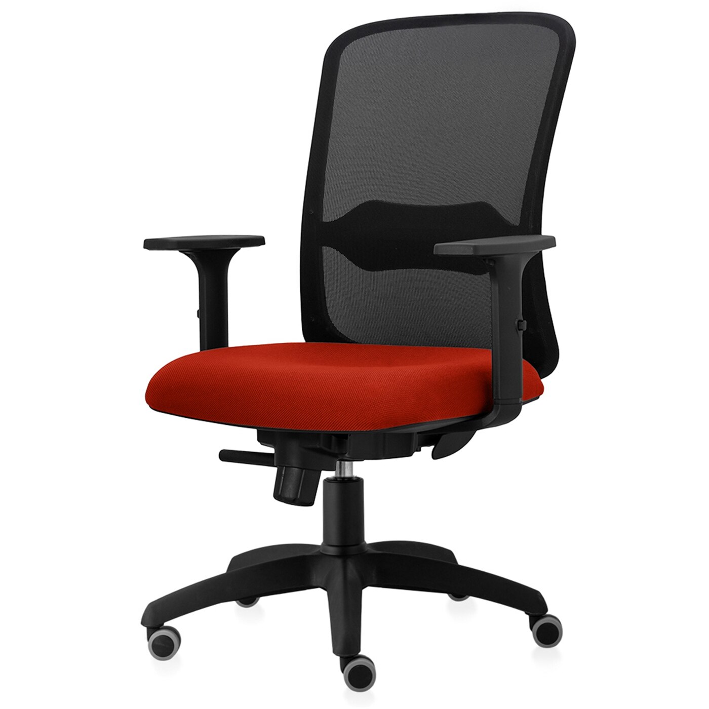 Scaun ergonomic de birou TRAFFIC CHAIRS STAR ECO, mesh negru, tapiterie textil, PORTOCALIU INCHIS, rotile gumate
