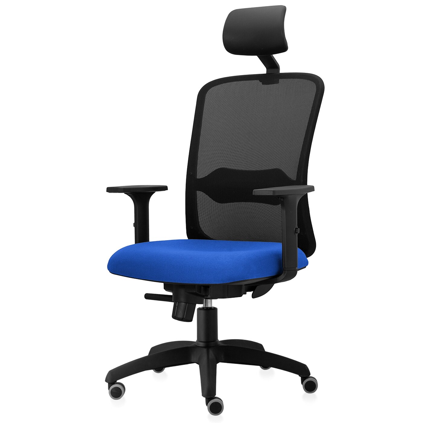 Scaun ergonomic de birou TRAFFIC CHAIRS STAR, mesh negru, tapiterie textil, ALBASTRU DESCHIS, rotile gumate