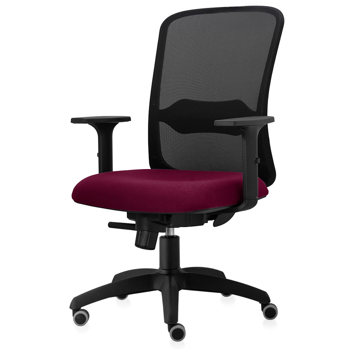 Scaun ergonomic de birou TRAFFIC CHAIRS STAR ECO, mesh negru, tapiterie textil, BORDO, rotile gumate