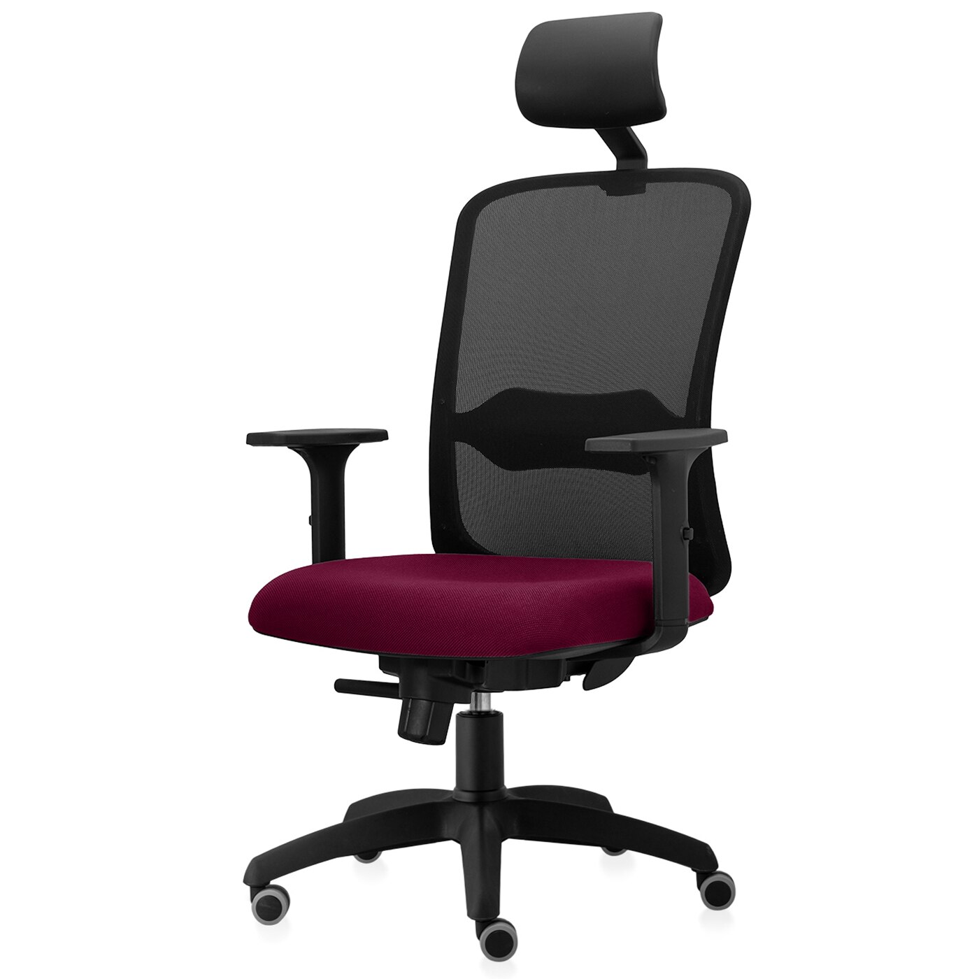 Scaun ergonomic de birou TRAFFIC CHAIRS STAR, mesh negru, tapiterie textil, BORDO, rotile gumate
