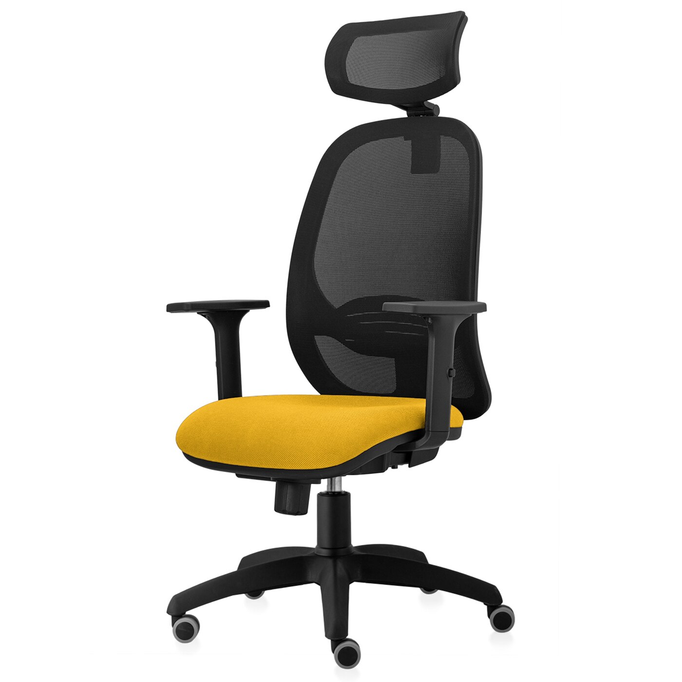 Scaun ergonomic de birou TRAFFIC CHAIRS MAX, mesh negru, tapiterie textil, GALBEN, rotile gumate