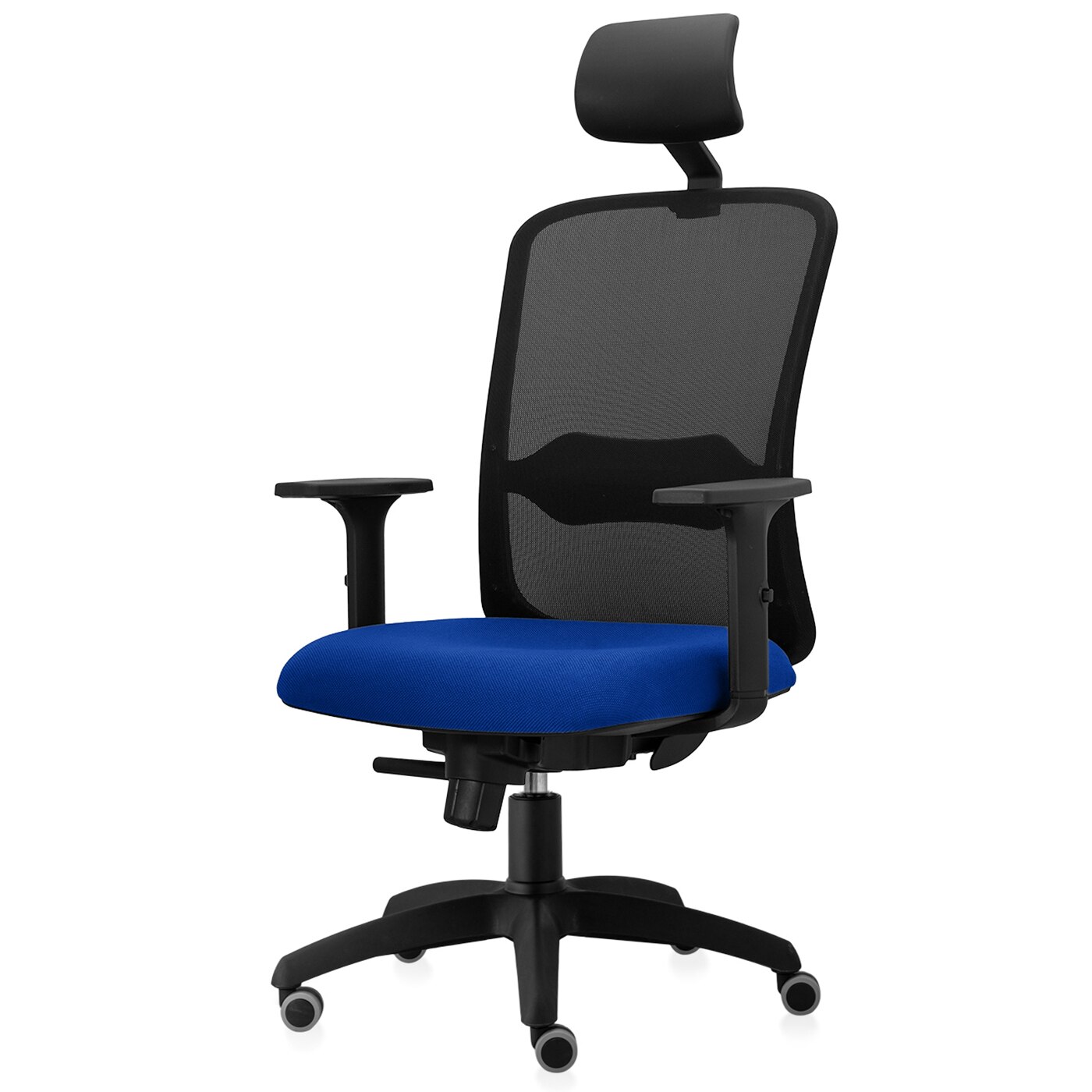 Scaun ergonomic de birou TRAFFIC CHAIRS STAR, mesh negru, tapiterie textil, ALBASTRU INCHIS, rotile gumate
