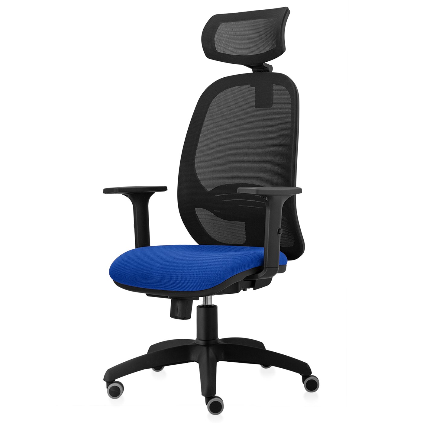 Scaun ergonomic de birou TRAFFIC CHAIRS MAX, mesh negru, tapiterie textil, ALBASTRU INCHIS, rotile gumate