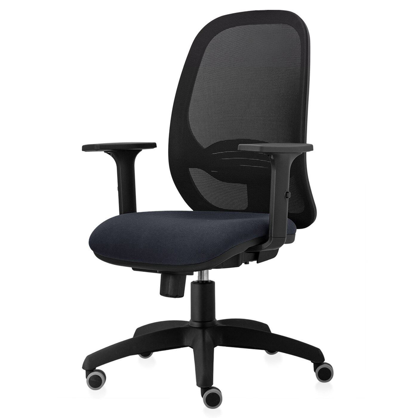Scaun ergonomic de birou TRAFFIC CHAIRS MAX ECO, mesh negru, tapiterie textil, GRI INCHIS, rotile gumate, brate reglabile