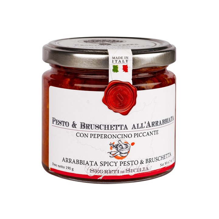 Aperitiv pesto arrabbiata picant pentru bruschete, Frantoi Cutrera, 212ml