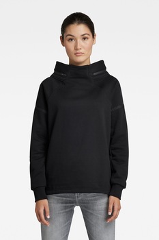 G-Star RAW, Bluza sport din amestec de bumbac cu guler inalt, Negru G-Star RAW, Bluza sport din amestec de bumbac cu guler inalt, Negru