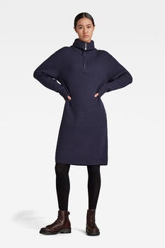 G-Star RAW, Rochie-pulover din amestec de lana cu guler inalt si striatii, Bleumarin G-Star RAW, Rochie-pulover din amestec de lana cu guler inalt si striatii, Bleumarin