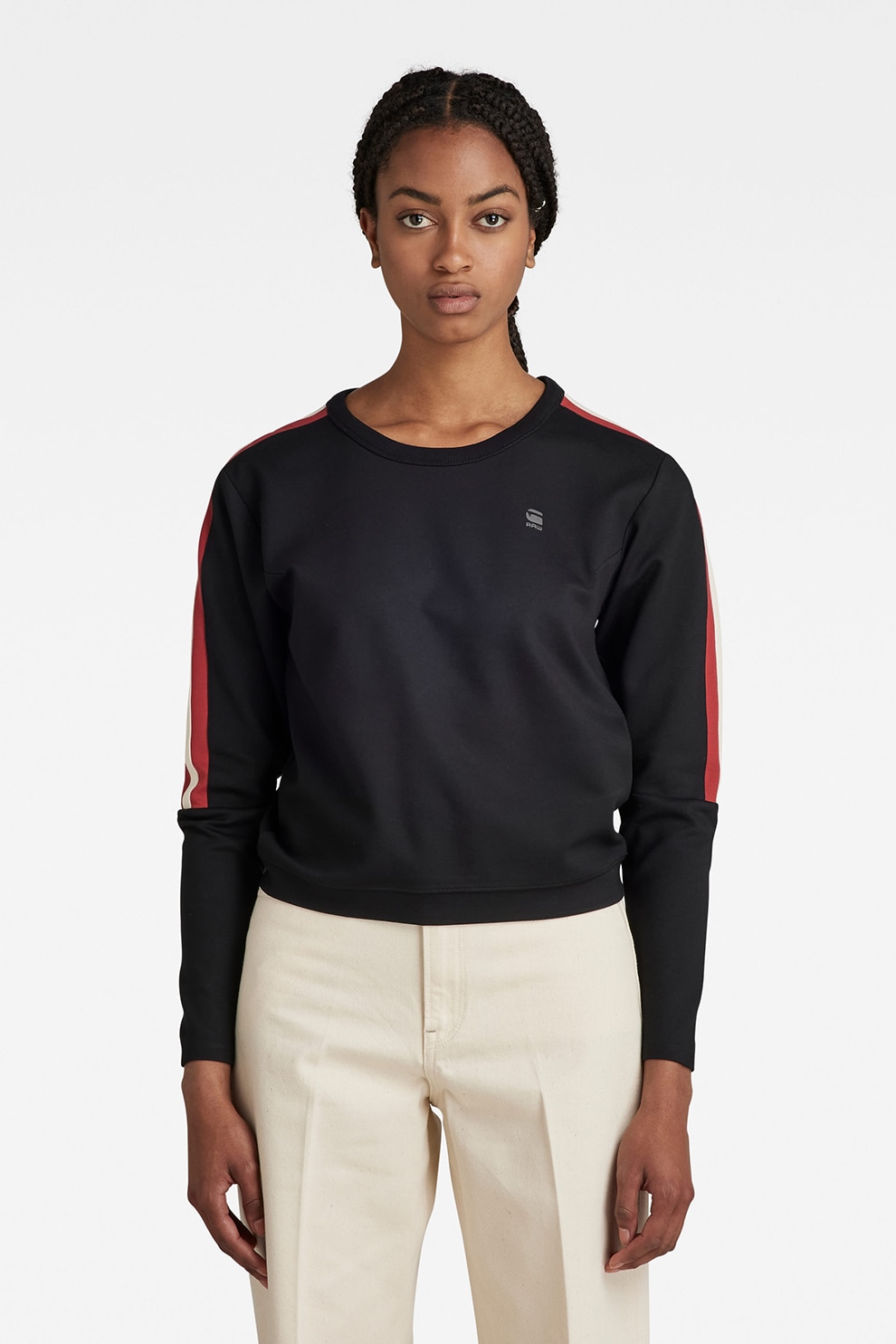 G-Star RAW, Bluza sport cu benzi laterale contrastante, Negru, L