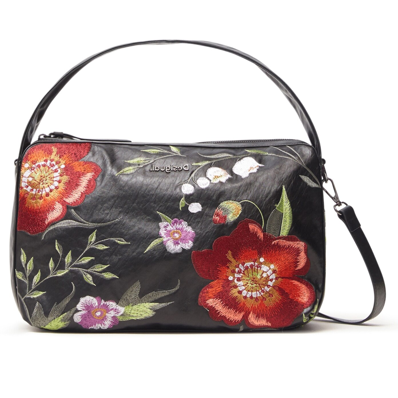 Geanta dama negru 21WAXP70 broderie multicolora, Desigual