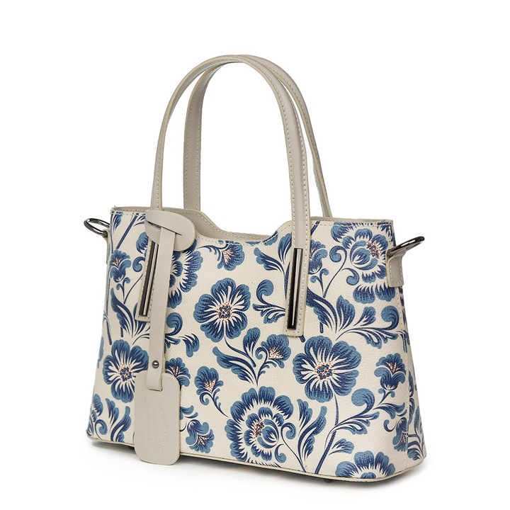 Дамска кожена чанта с флорален десен Mariella FF8