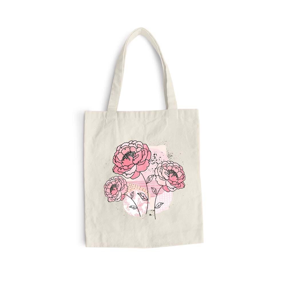 Sacosa bumbac pentru cumparaturi cu manere lungi, Flowers Collection, Flower Hand Drawn, VA20