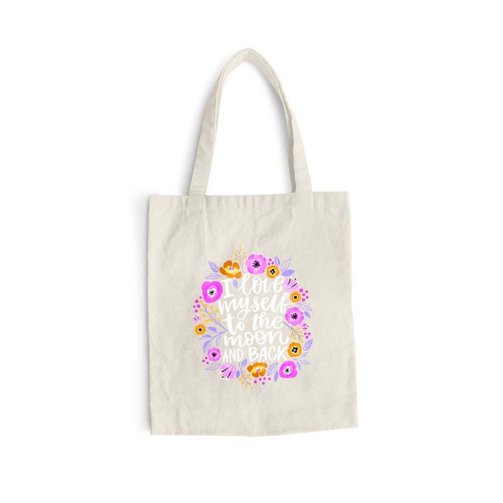 Hosszúfülü pamut bevásárló szatyor, Flower Circle, 38×42 cm, VA40