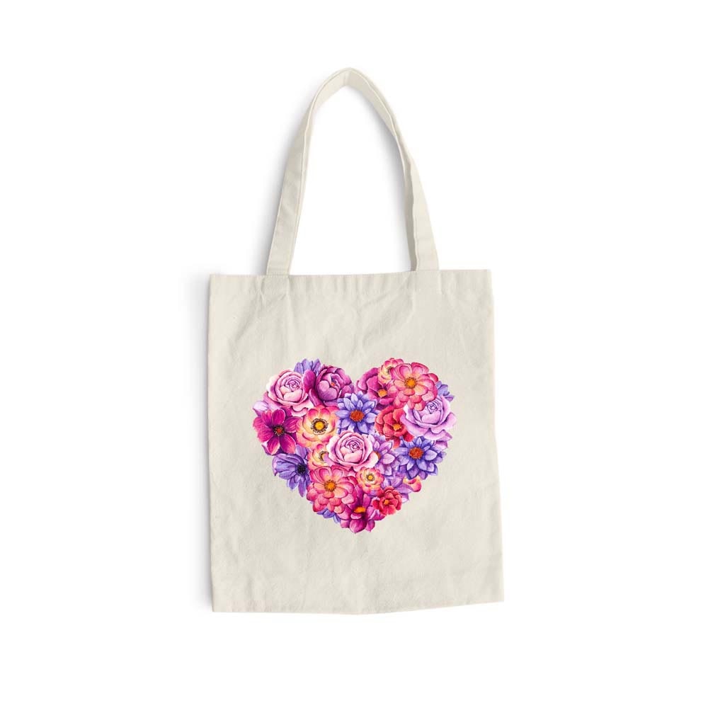 Sacosa bumbac pentru cumparaturi cu manere lungi, Flowers Collection, Heart Flower, VA3
