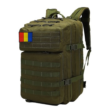 Rucsac militar, 45L, 600D polyester, steag tricolor, verde Rucsac militar, 45L, 600D polyester, steag tricolor, verde