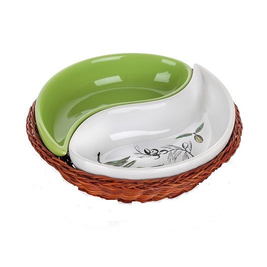 Set de 2 boluri pentru servire Banquet Olives in cos impletit 20.5 cm