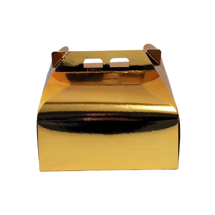 Set 5 bucati, Cutie din carton, de culoare aurie, pentru tort, 28x28 cm