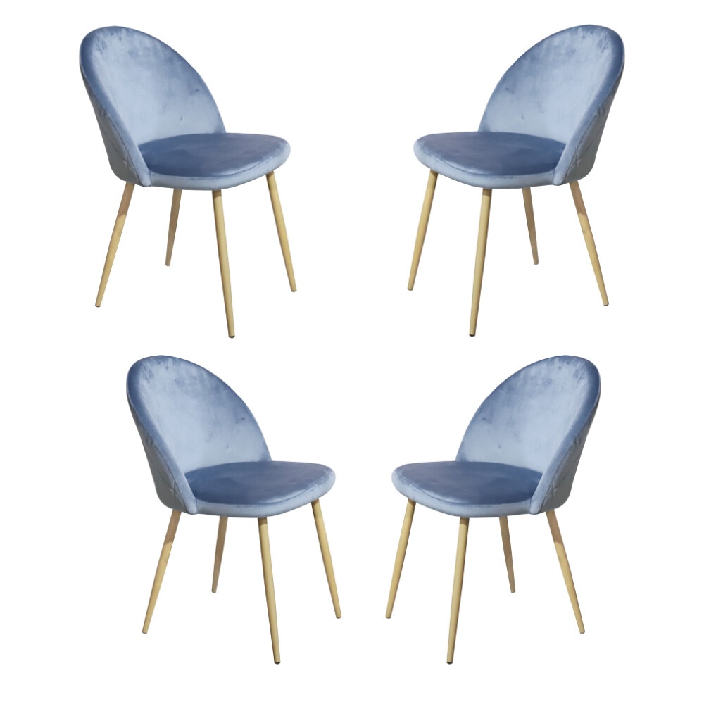 Set 4 scaune dining Tacy, catifea, picioare metalice, azuriu