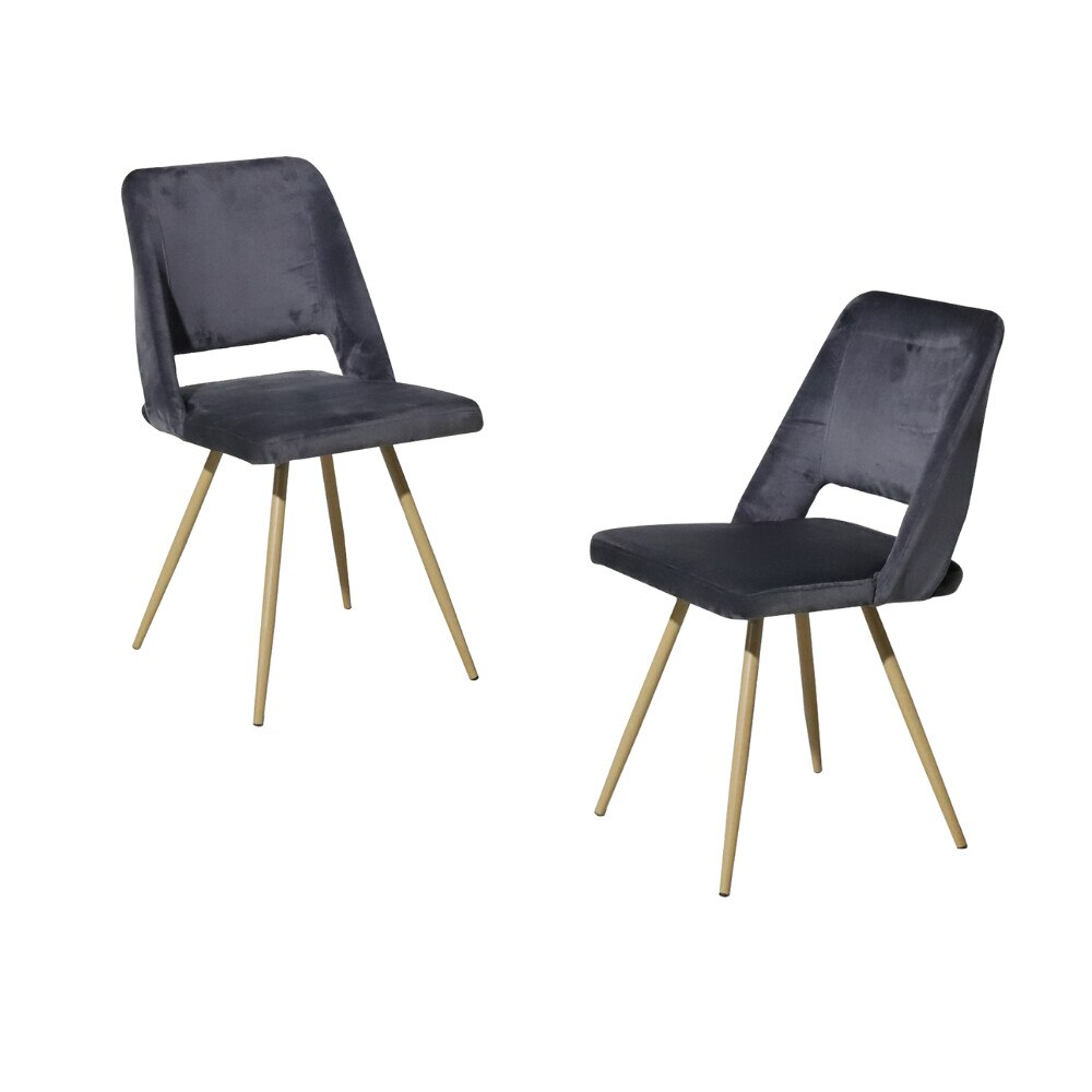 Set 2 scaune dining Melina, catifea, picioare metalice, gri