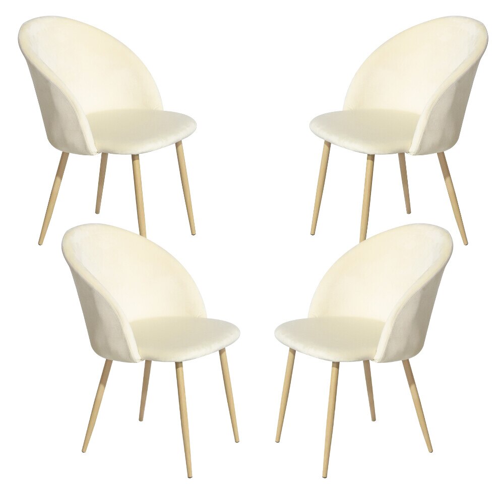 Set 4 scaune dining Miro, catifea, picioare metalice, bej