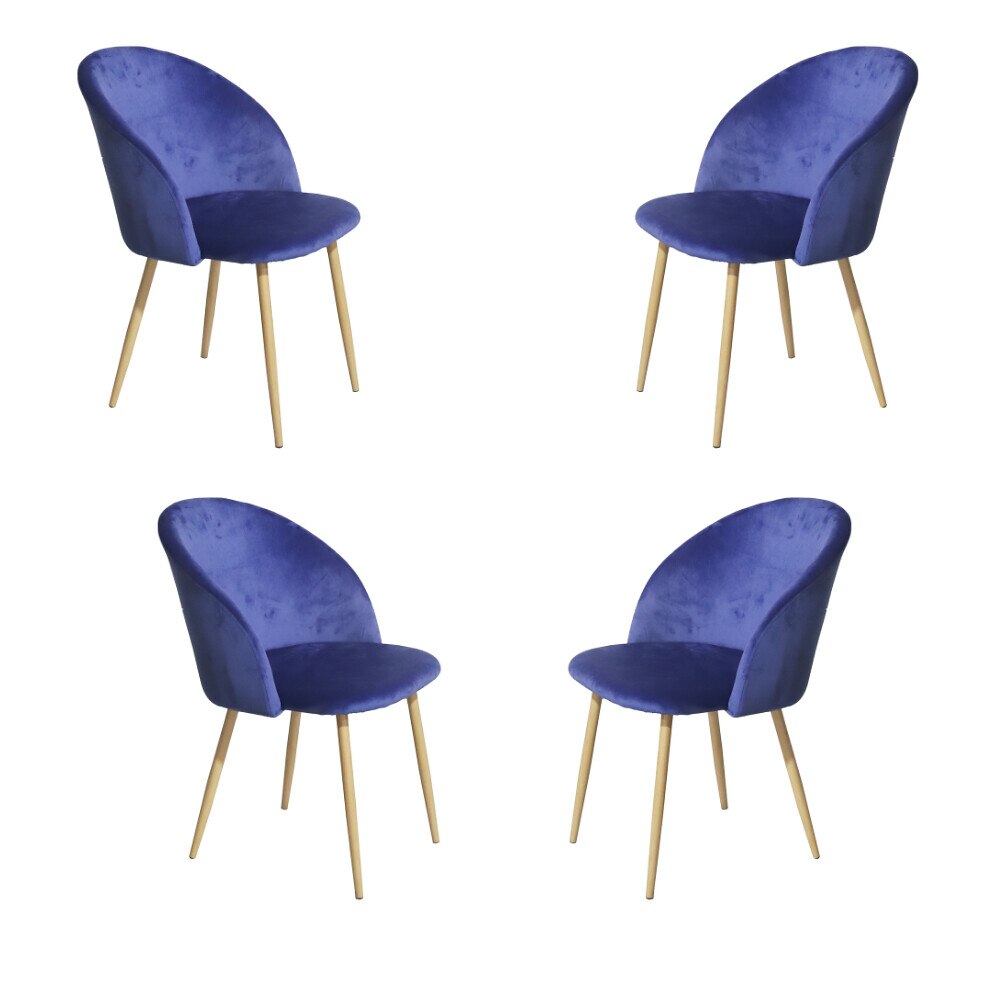 Set 4 scaune dining Miro, catifea, picioare metalice, albastru