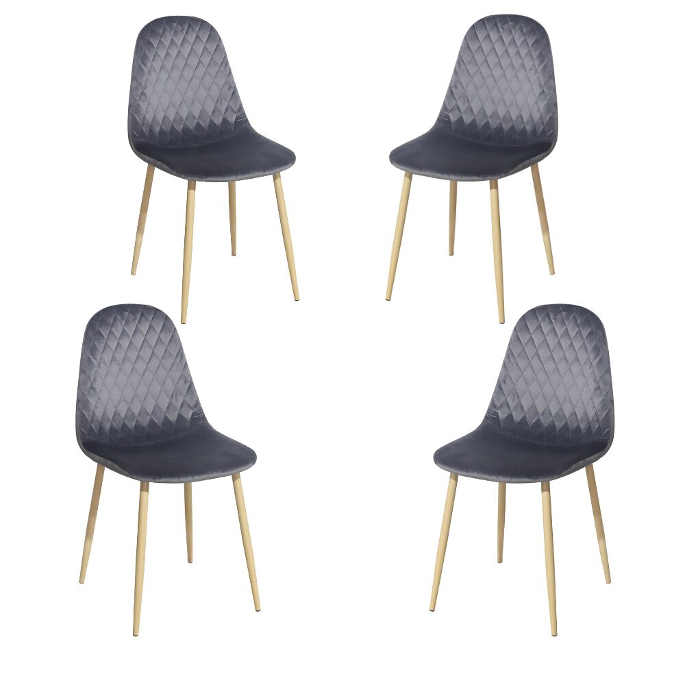 Set 4 scaune dining Abby, stil scandinav, catifea, picioare metalice, gri