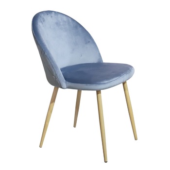 Scaun dining Tacy, catifea, picioare metalice, azuriu Scaun dining Tacy, catifea, picioare metalice, azuriu