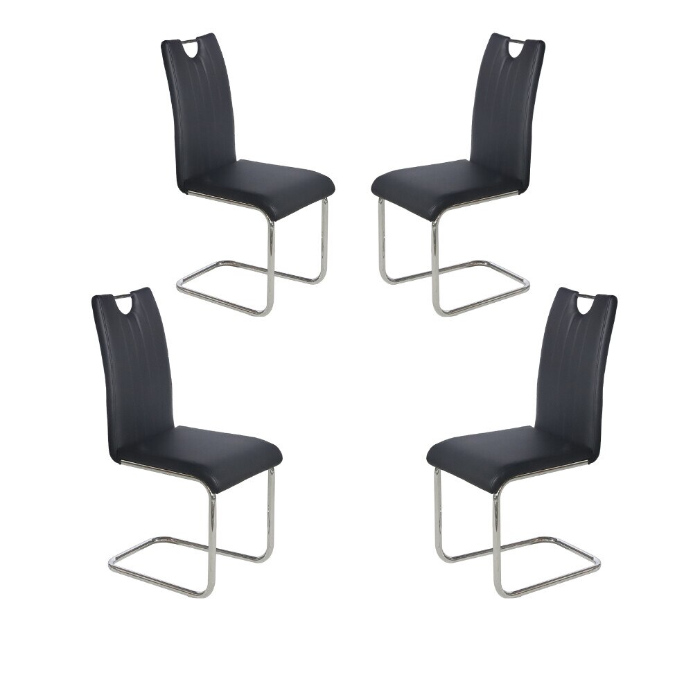 Set 4 scaune dining Lyan, piele ecologica, negru